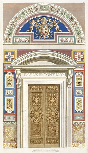 Doorway to the Raphael Loggia at the Vatican, 1772 (hand coloured engraving)