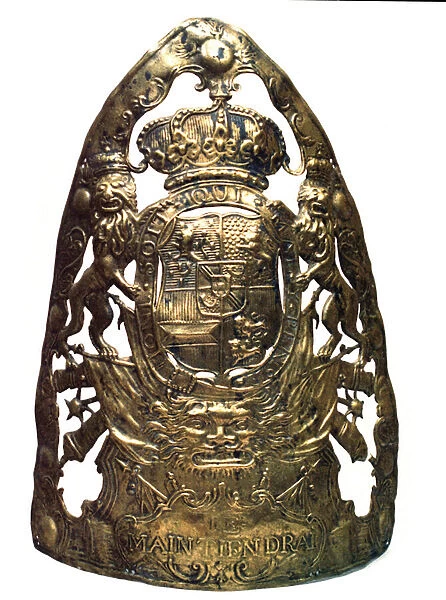 Dutch Grenadiers brass mitre cap front, c. 1740-60 (brass)
