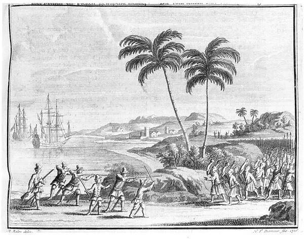 A Dutch landing party being ambushed in the East Indies