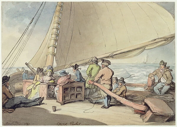 A Dutch Packet in a Rising Breeze, 1791 (w  /  c with pen & ink over graphite on paper)