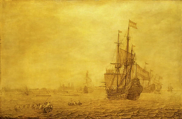 Dutch ship Eendracht, 17th Century (grisaille on panel)