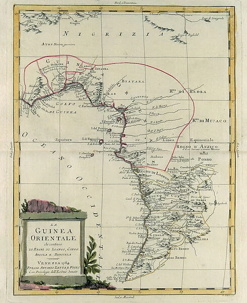 East Guinea containing the Kingdoms of Loango, Congo, Angola and Benguela, engraving by G. Zuliani taken from Tome IV of the 'Newest Atlas'published in Venice in 1784 by Antonio Zatta, Private Collection