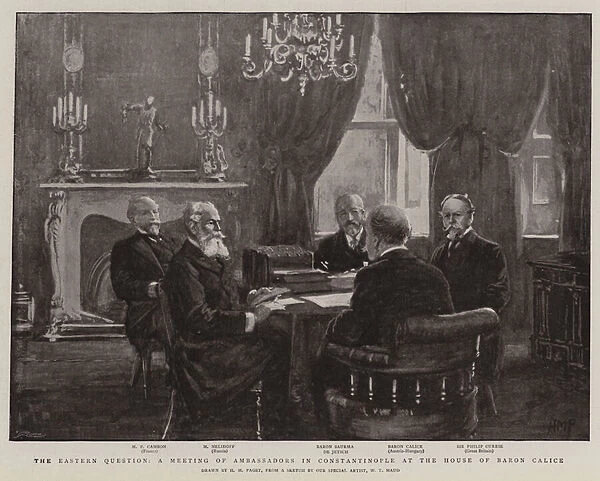 The Eastern Question, a Meeting of Ambassadors in Constantinople at the House of Baron Calice (litho)