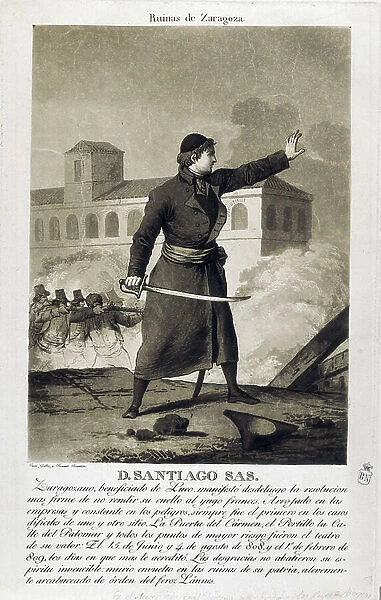 The ecclesiastic Santiago Sas y Casayau (1774-1809) during the siege and capture of Zaragoza (Zaragoza), 1809 (lithograph)