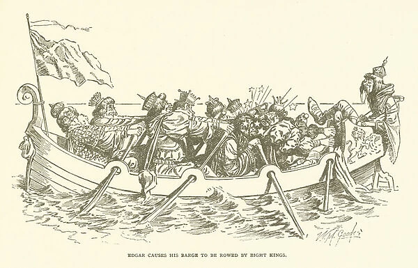 Edgar Causes his barge to be rowed by eight kings (engraving)