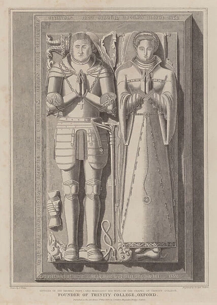 Effigies of Sir Thomas Pope, founder of Trinity College, Oxford, and his wife Margaret in the college chapel (engraving)