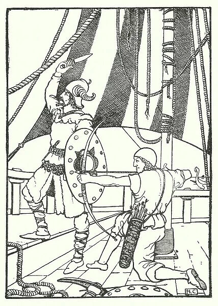 Einar Thambarskelfir, Norwegian nobleman and archer (litho)