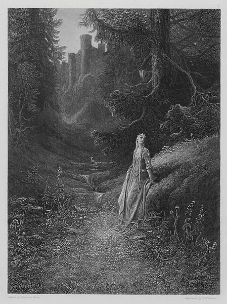 Elaine on her Road to the Cave of Lancelot (engraving)