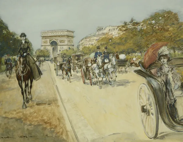 Elegant Figures Before the Arc de Triomphe, Paris, (watercolour