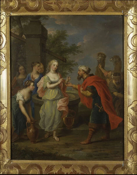 Eliezer and Rebecca at the well (oil on canvas) (pair to 430288)