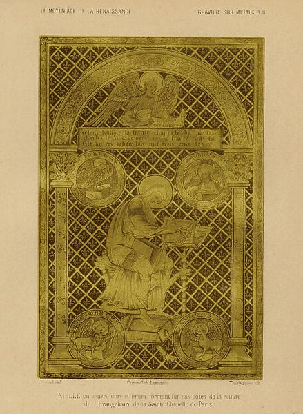 Engraving in niello on gilded and burnished copper forming one of the sides of the binding of the evangeliary of the Sainte-Chapelle in Paris (chromolitho)