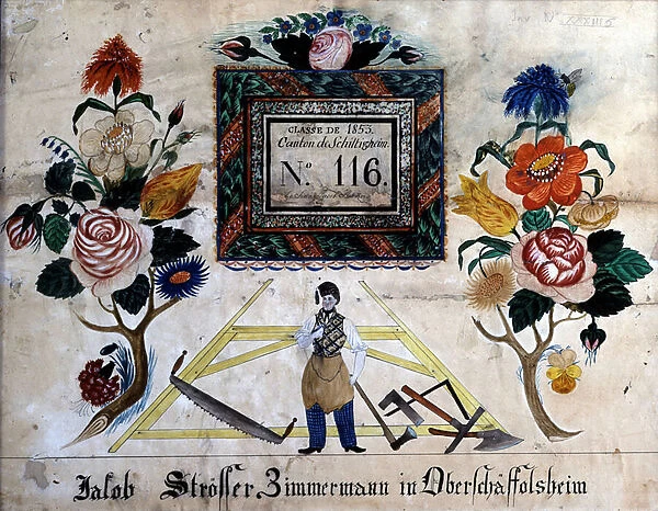 Enlistment ticket of Jacob Strosser, carpenter at Oberschaffolsheim, class 1853