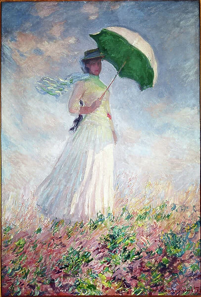 Essai de figure en plein air : femme a l'ombrelle tourne vers la droite Peinture de Claude Monet (1840-1926) 1886 Dim. 1, 31x0, 88 m Paris, musee d'Orsay --- Woman With a Parasol Turned Toward the Right - Painting by CLaude Monet (1840-1926)
