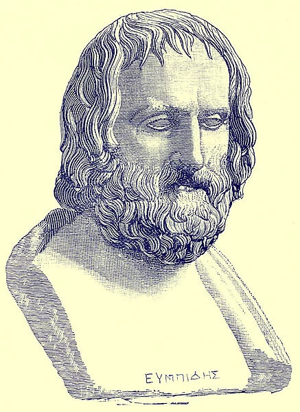 Euripides, illustration from History of Rome by Victor Duruy, published 1884 (digitally enhanced image)