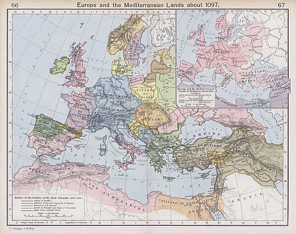 Europe and the Mediterranean Lands about 1097 (colour litho)