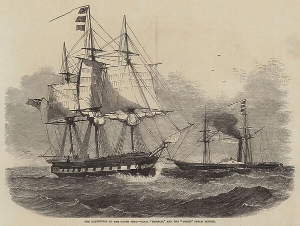 The Expedition to the South Seas, HMS 'Herald, 'and the 'Torch'Steam Tender (engraving)