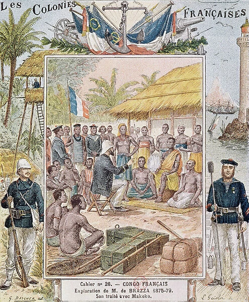 The Exploration of M. de Brazza (1875-79) His Treaty with Makoko, illustration