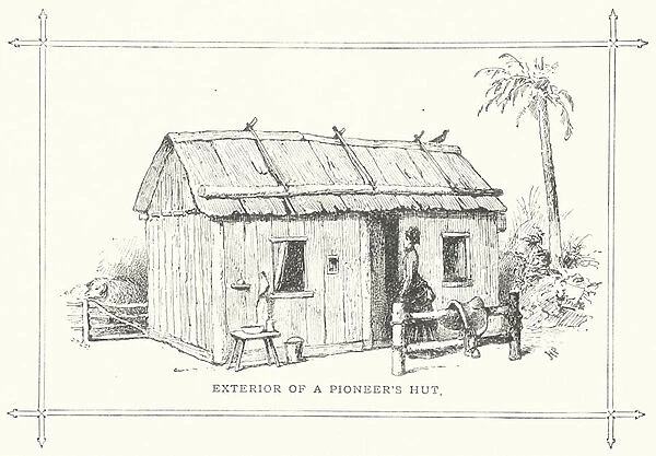 Exterior of a Pioneers Hut (engraving)