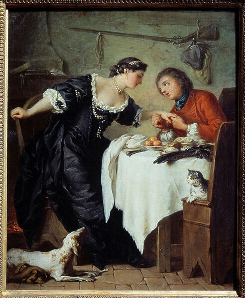 The falcon. Illustration of a fable by Jean de La Fontaine. Painting by Pierre Subleyras (1699 - 1749), 18th century. Oil on canvas. Dim: 0. 34 X 0. 28m