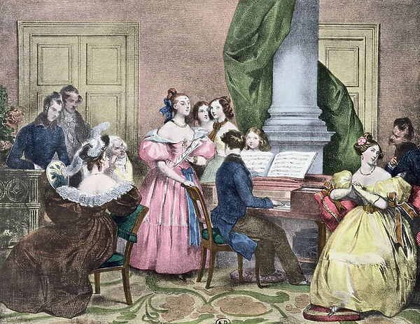 The Family Concert, c. 1840 (colour litho)