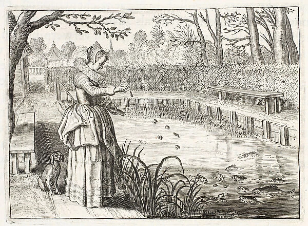 Feeding the fish, illustration from Emblemata of Zinne-werk