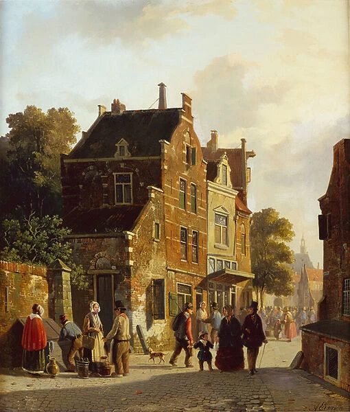 Figures in a Busy Street, 1853 (oil on panel)