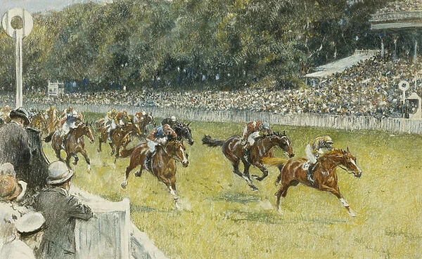 A Finish at Goodwood, 1929 (coloured pastel)