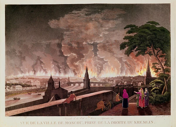 Fire in Moscow, September 1812. engraved by Gibele, 1816 (coloured engraving)