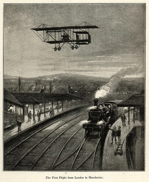 The First Flight from London to Manchester (litho)