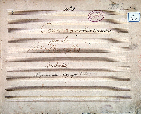 First page signed by the author of the score of Concerto for cello and orchestra in E flat, by Luigi Boccherini