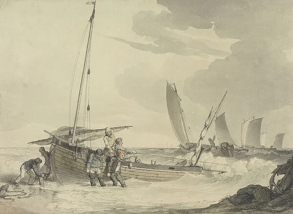 Fisherman putting out to Sea, c. 1810 (w  /  c with pen & ink on paper)