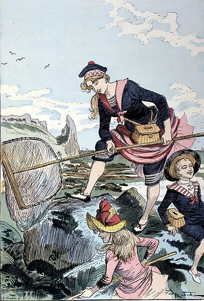 Fishing for crayfish by the sea, 1885 by Robida