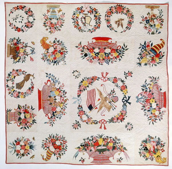 Flag and Flower quilt, c. 1860 (cotton)