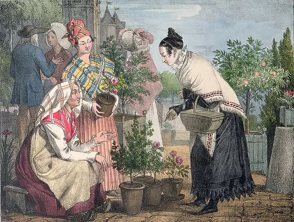 The Flower Market, Paris, engraved by Charles Joseph Hullmandel (1789-1850), published 1821