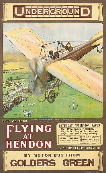 Flying at Hendon, an advertising poster, 1914 (colour lithograph)