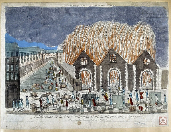 Foire de la Foire Saint Germain a Paris, la nuit du 16 au 17 mars 1762 - engraving