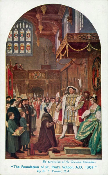 The Foundation of St Pauls School, 1509 (colour litho)