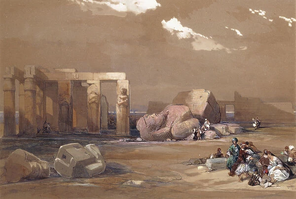 Fragments of the Great Colossi at the Memnonium, Thebes, 1838 (pencil and watercolour)