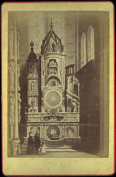 France, Alsace, Bas-Rhin (67), Strasbourg: Photograph of a drawing of the astronomical clock (16th century), 1880