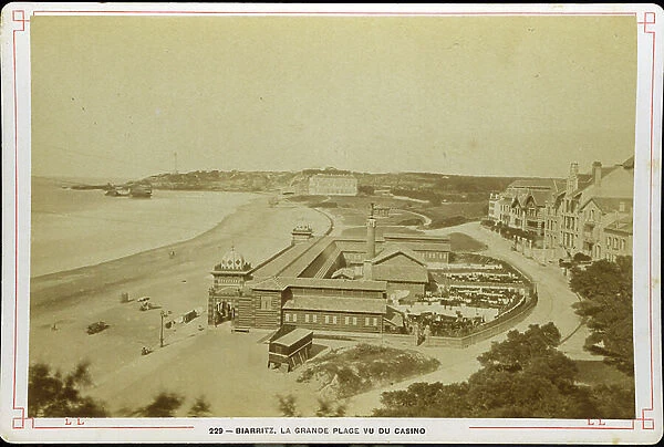 France, Aquitaine, Pyrenees-Atlantiques (64), Biarritz: the large beach view from the casino, 1880