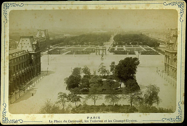 France, Ile-de-France, Paris (75): La place du Carrousel, les Tuileries et les Champs Elysees, 1877