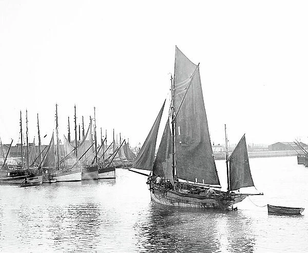 France, Pays de la Loire, Vendee (85), Les Sables-d'Olonnes: a tuna boat returns to port, 1918 - boats: LS 88 - LS 253 - LS 132