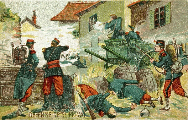 Franco-Prussian War: The defense of Saint Privat (Saint-Privat-la-Montagne near Metz, in Moselle) by the troops of marechal Francois Achille Bazaine (Francois-Achille, 1811-1888),