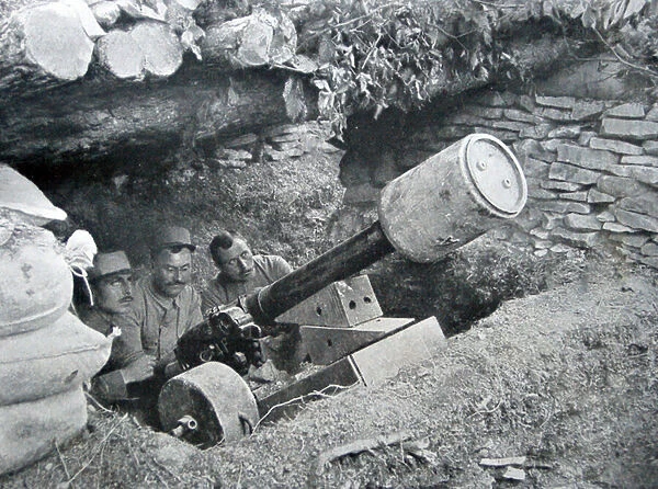 French 48 gun used to launch land mines, 1915 (b  /  w photo)