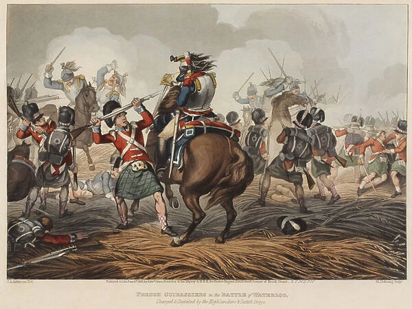 French Cuirassiers in the battle of Waterloo charged and defeated by the Highlanders