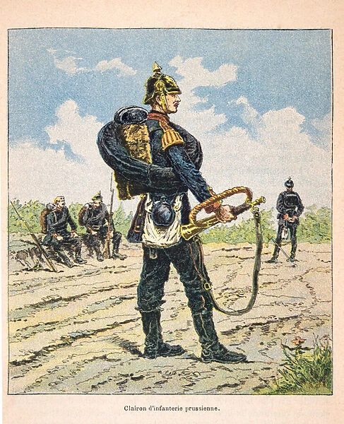 French and Germans, Anecdotal History of the War of 1870-1871, 1888, illustration by Georges Hardouin (1846-1893) also says Dick de Lonlay: Prussian Infantry Clairon in 1870 - private collection