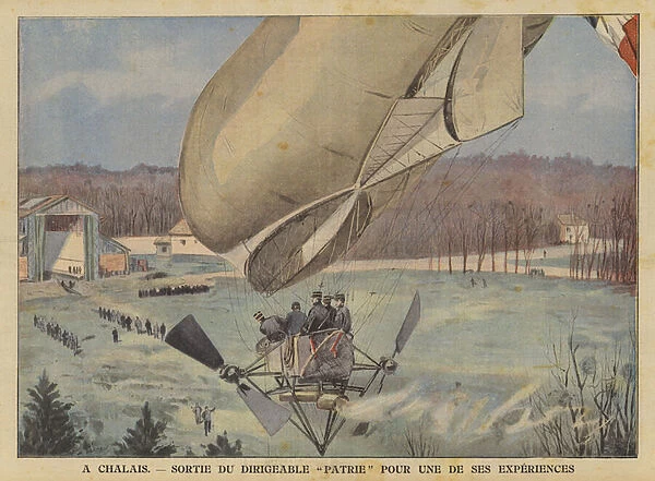 The French military airship Patrie setting out on a flight from Chalais (colour litho)