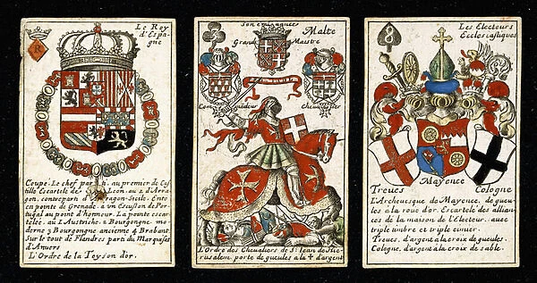 French Seventeenth-century heraldic playing cards, c. 1658 (hand-coloured engraved cards