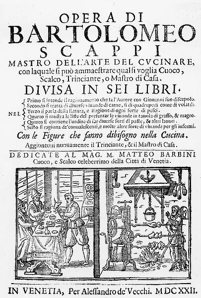 Frontispiece to the cook book of Bartolomeo Scappi, 1622 (woodcut) (b  /  w photo)
