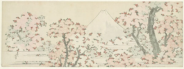 Fuji over Cherry Blossom, c.1800-1805 (woodcut)